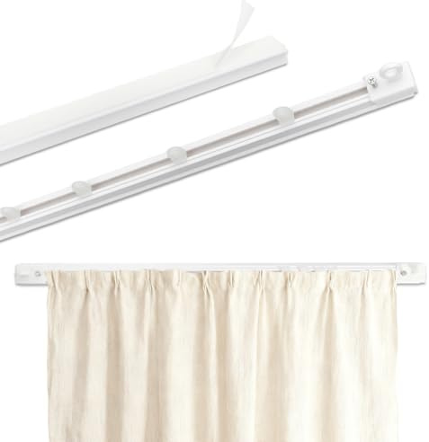 Selbstklebende Gardinenstangen zum kleben 40cm Vorhangschiene Müheloses Gleiten Weiß Gardinenstangen Ohne Bohren Decken- oder Wandmontage