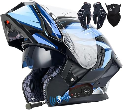 Casco De Moto Modular con Bluetooth, Integral, Abatible, con Doble Visera, Homologado por Dot/ECE, con Altavoz Y Micrófono Duales, para Adultos, Hombres Y Mujeres.