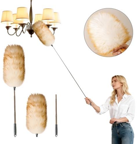 SilverChry Spolverino Estensibile in Lana d'Agnello, Lana di Prima Qualità, Estensibile Fino a 140 cm, Scopa per Spolverare, Adatta per Soffitti, Ventilatori a Soffitto, Ragnatele, Angoli