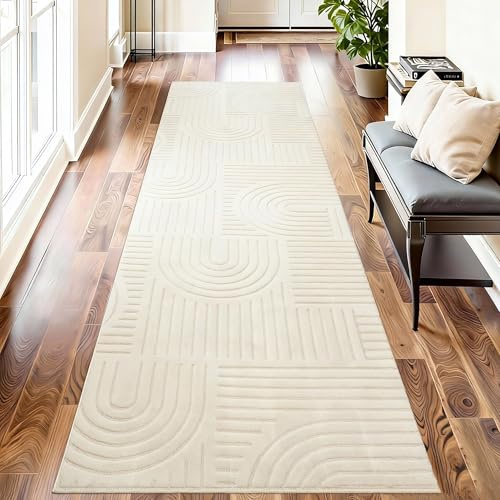 Famibay Tapis de Couloir 80x300cm Antidérapant Tapis Couloir Long Lavable en Machine Epais Moderne Beige Tapis de Passage Cuisine pour Entrée Chambre Buanderie