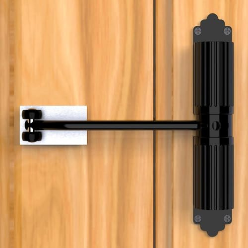 Automatic Door Closer, Adjustable Closing Force, Spring Loaded Door Closer with 4 Screws and Adjustment Lever, Door Closer for Garden Gates, Room Doors, Offices, Hotel Rooms, Black