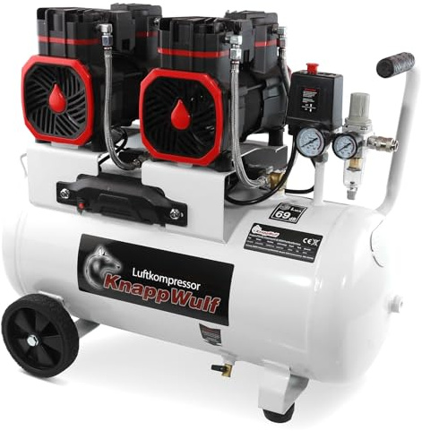 KnappWulf Flüsterkompressor KW6050 Druckluftkompressor Kompressor 50L Tank, 10 Bar,512L/min Luftdurchsatz, 3000W, 4PS, leise, inkl. Wasserabscheider 69dB, 230V