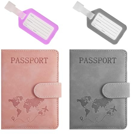 Borsa Per Passaporto Da 2 Pezzi E Etichetta Per Bagagli Da 2 Pezzi, Comodo Porta Passaporto, Borsa Per Documenti, Custodia Protettiva Per Documenti Portatile, Scene Di Viaggio.