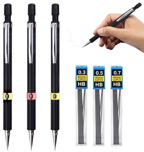 VTYTZZ 3 Stück Druckbleistifte0,3 0,5 0,7,Mechanische Bleistifte Mit 36 HB Minen,druckbleistiftset,minenbleistift,mechanical pencil,druckbleistift 0.5,druckbleistift 0.3,Für Zeichnen,Schreiben