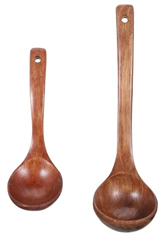 2Stück Suppenlöffel Naturholz Japanischer Suppenlöffel, Kochlöffel aus Holz, Naturholz Suppenkelle Mit Langem Griff Aus Holzwaren Löffel für die Küche, 18, 28cm Länge Holz Löffel