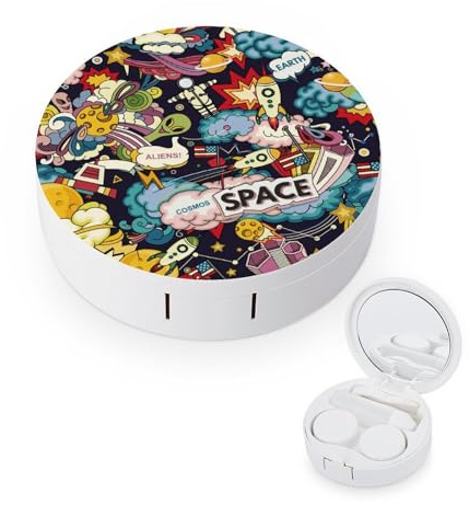 fkgvwo Contact Lens Case Planet Alien Rocket Contact Lens Box Travel Kit Portable for Travel & Home