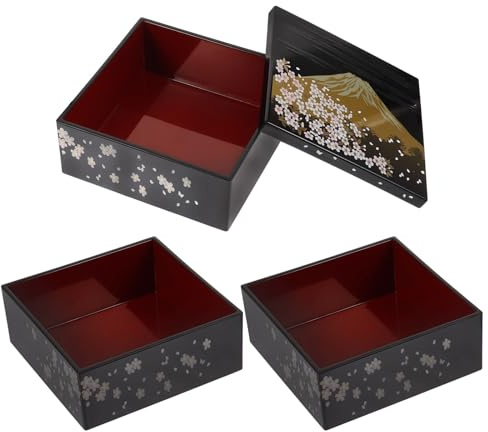 Mikikit Caja Bento Japonesa Pequeña de 3 Capas 12.5x12.5x16 Cm, Contenedor para Sushi y Alimentos, Bandeja de Comida Portátil para Snacks y Viajes