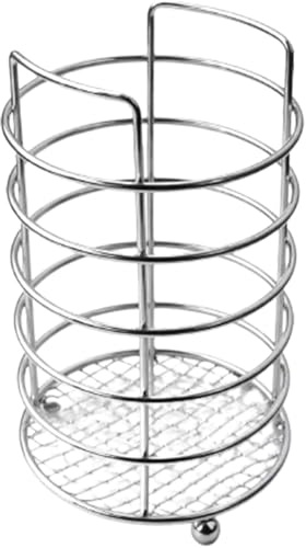 GSV Essentials Stainless Steel Utensil Holder for Kitchen Countertop, Metal Cutlery Storage Stand with Mesh Base, Round Spoon Fork Knife Organiser, Durable Rust-Resistant Kitchen Utensil Pot,