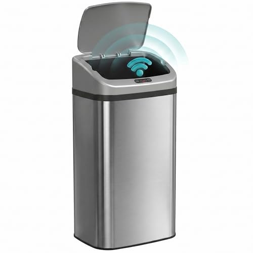 HOMCOM Poubelle de cuisine automatique 48L en acier inoxydable, couvercle à fermeture en douceur, poubelle à capteur de mouvement sans contact, résistant aux empreintes digitales, argent