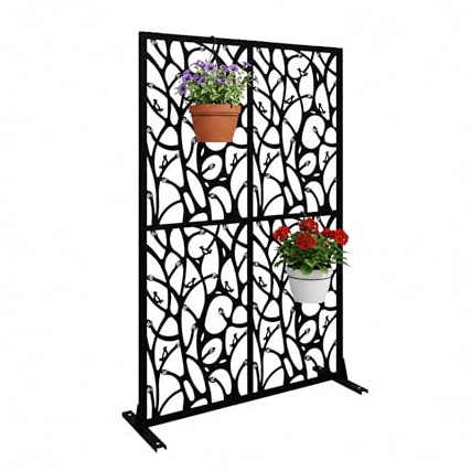 Relaxdays Sichtschutz, Ranken & Vögel, Garten, Balkon & Terrasse, Outdoor Paravant, HxB: 183 x 115 cm, Metall, schwarz
