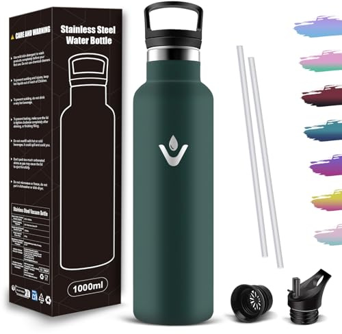Mujigaga Borraccia Termica 1 litro, Acciaio Inox Borraccia Palestra con Cannuccia, Bottiglia Termica Design Antigoccia, Isolamento Sottovuoto e Senza BPA, per Campeggio, Yoga, Adulto, Ciclismo