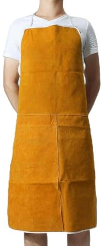 Lecreatekit Grembiule da saldatura in pelle bovina, resistente al fuoco, con cinghie regolabili, per saldatori, fabbri, falegnami, protezione resistente contro scintille e calore