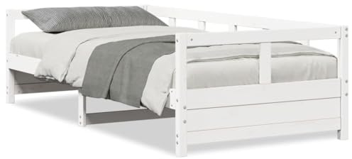 Foknhdi Tagesbett 80x200 cm, Bettgestell aus massivem Kiefernholz, Schlafsofa inkl. Lattenrost, stabiles Einzelbett für Gästezimmer und Wohnzimmer, Weiß