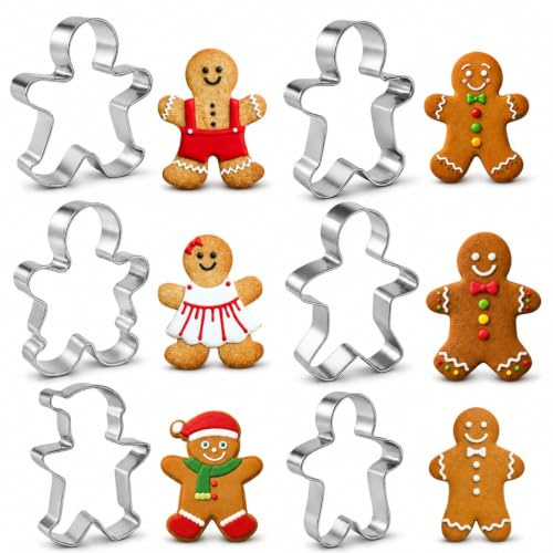 Set di 6 formine per biscotti a forma di pan di zenzero, in acciaio inox, per Natale