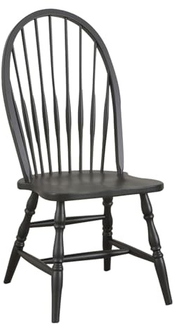 Carolina Chair & Table Windsor Dining Chair with Traditional Spindle Back Design – Multi-Step Hand Finish, Solid Wood Chair - Armless Square Seat with Tapered Legs for Dining Room (Antique Black)