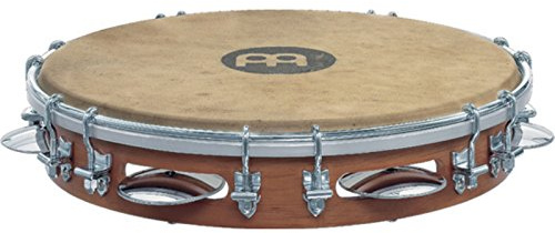 Meinl Percussion Traditional Wood Pandeiro, Braun (PA10CN-M) | Rahmentrommel mit Schellen, 10 Zoll, mit austauscharem Ziegenfell, Siam Eiche und Stahl