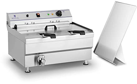 Royal Catering RCBG 30-2-B STH Fettbackgerät Fritteuse Friteuse Gastronomie (24 Liter, 9000 W, 400 V, Ablasshahn, Edelstahl, 2 Körbe)
