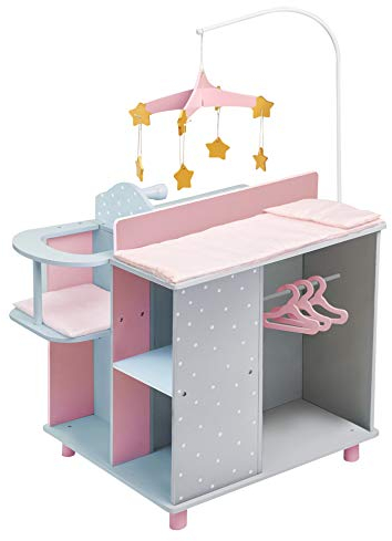 Olivia's Little World Puppen-Wickelkommode, Wickeltisch, Wickelstation Spielcenter Für Puppen Rosa Mit Puppen-Hochstuhl Und Mobile Puppenzubehör Für Kinder TD-0203AG
