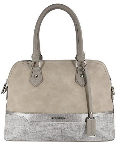 David Jones - Bolso de Mano Bugatti Mujer - Bolso Bandolera Hombro Cuero PU - Tote Mensajero Señora Multicolor Rayas PU - Shopper Mediano Bolera Piel - Satchel Moda Trabajo Diario Vida - Beige Gris