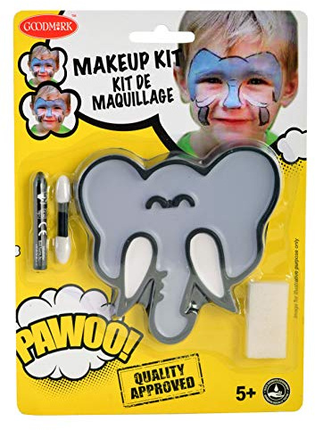 Goodmark 02070809 - Schminkset Elefant bestehend aus: Gesamt 7,4 g Farben (Grau und Weiß), 1,6 g Schminkstift in Schwarz, doppelseitigem Applikator & Schwamm