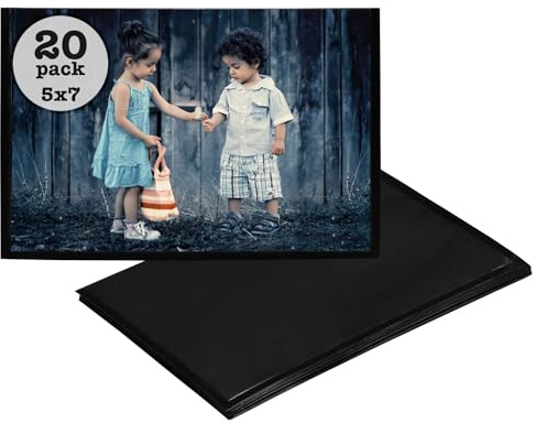 Iconikal 20 Pack Magnetic Photo Sleeves 5 x 7 Black Reusable Fridge Photo