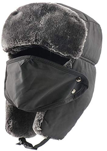 Russen Mütze Herren Winte Bomber Hüte Frauen Männer Sowjetarmee Militärabzeichen Schneekappe Russland Ushanka Ohrenklappe Gesicht Hut-Schwarz