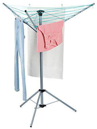 Relaxdays Wäschespinne, 15 m Leine, für Garten & Camping, klappbar, mit Standfuß, Balkon Wäscheschirm H: 140 cm, Silber