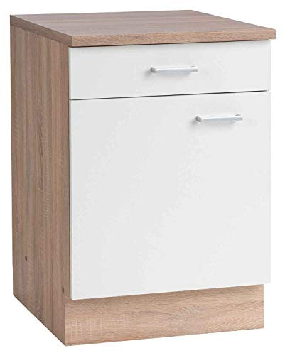 Möbel Jack Unterschrank Küchenschrank SOLERO 4 | Eiche Sonoma | Weiß | 1 Schublade | 1 Tür