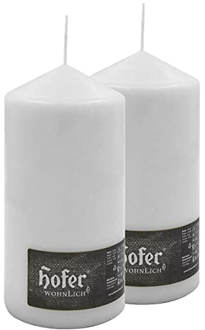Hofer Velas de cera en columna cilíndrica para faroles - 2 velas - 10 x 20 cm - Color blanco - Larga duración: 110 horas - Cera antigoteo - Sin humo - Paquete de 2 unidades - Calidad EU