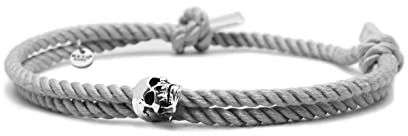 Nato Cuff - Totenkopf Skull Armband in Silber 925 - Mailänder Seidenkordel - Herren- oder Damenschmuck Handgefertigt in Frankreich