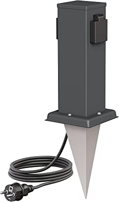 ledscom.de Colonne de Prises de Jardin Polly avec Piquet de Terre et 2m de câble pour l'extérieur, IP44, 2-Fois, Anthracite, rectangulaire, 27cm