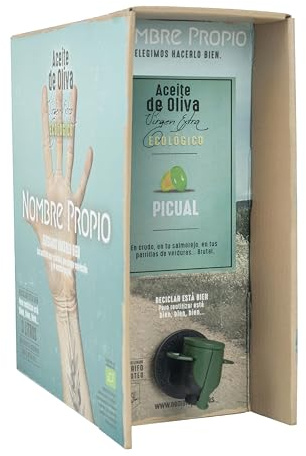 NOMBRE PROPIO Aceite de Oliva Virgen Extra Ecológico 100% Español - Formato Bag in Box, 3L (Picual). Rico en polifenoles. Certificación Europea. AOVE Picual