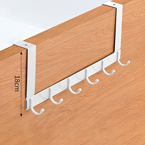Koomuao Türgarderobe mit 6 Haken, Kleiderhaken für die Tür ohne Bohren,Türhakenleiste für Türfalz bis 4,5 cm,Türhaken für Küche, Badezimmer, Wohnzimmer und Flur (6 Haken-Weiß, 18cm-H)