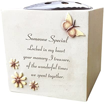 OnlineStreet Grave Vase Rose Bowl with Butterfly and Flowers - Memorial Flower Holders Ornament, Engraved with a Funeral Verse, Weatherproof-Grave Decor Ornament 14 x 15 cm (Someone Special) (13974)