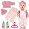 Aolso Vestiti per Bambole per New Born Baby Doll, Abito per Bambolotti 35-45CM, Tuta da Bambola Stampa con Cappello, con 1 paio di Scarpe e 1 Gruccia, Rosa