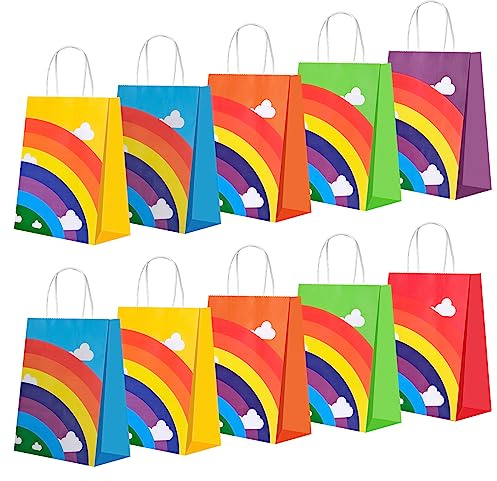 Papiertüten Bunt,10 Stück Geschenktüten, Kraftpapiertüten mit Henkel, 16x8x22cm, Geschenktüten für Hochzeiten, Partys, Geburtstag, Weihnachten