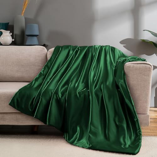 Vonty Dark Green Satin Throw Blanket 50x60In, Cooling Silky Wrinkle-Free