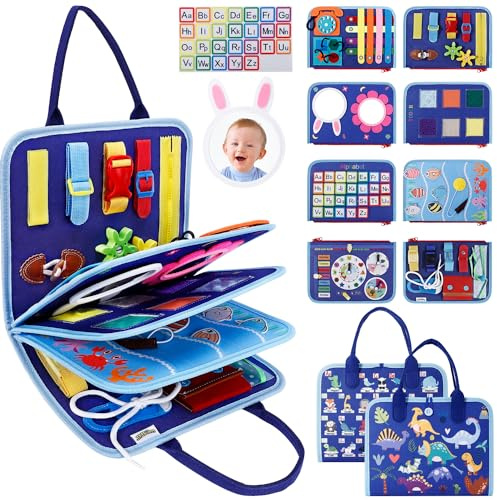 JHkim Busy Board Montessori Toys for 1 2 3 4 Years Boys Girls, Sensory Educational Busy Book Learning Activities for Toddlers, Preschool Kids Gifts Travel Toys for Airplane Car