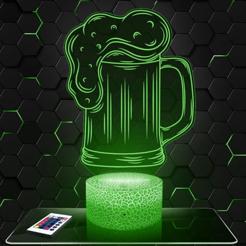 Lampephoto.fr - Logo Bierkrug 3D Lampe, Touch Nachtlicht, 3D Led Illusion Geschenkidee Weihnachten Geburtstag Junge und Mädchen, Dekoration Erwachsenenzimmer