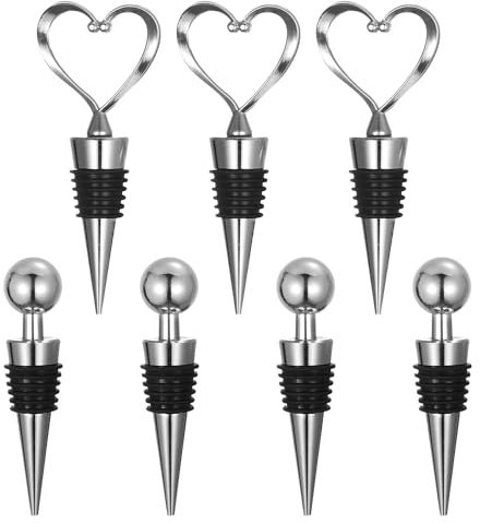 TRKETK 7 Pcs Wine Bottle Stoppers, Beer Bottle Sealer Reusable Wine Bottle Stoppers Bottle Saver Sealer Wine Corks for Wine Champagne Prosecco Beer Spirits Collection Gifts (Silver)