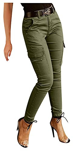 Cargohose Damen High Waist Cargo Pants Skinny Fit Arbeitshose Stretch Cargo Leggings Hose Mit Taschen Skinny Hosen Gummibund Seitentaschen Mädchen Sportleggins Cargo Motorradhose Biker Pants S-Xxl