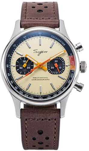 Sugess Chrono Hertiage SUCHP005Z Brown Racing Leather ST1901 Mechanical Chronograph Mens Wrist Pilot Watch Seagull 1963