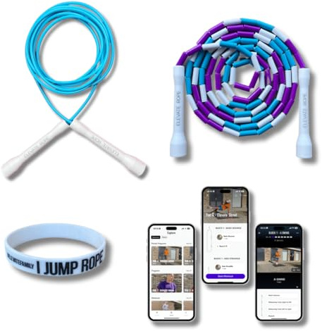 Elevate Rope - Pacchetto di corda per saltare con app per allenamento - 2 x corda per saltare regolabile - Adulti e bambini - Speed + corda con perline - Condizioni e trucchi - Interno/Esterno - Set