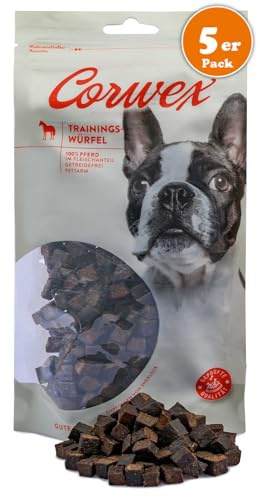 Corwex Trainingswürfel (5x250g, Pferd) Hundesnacks mit Pferd, Monoprotein, Trainee Snack, getreidefreie Leckerlie fürs Hundetraining