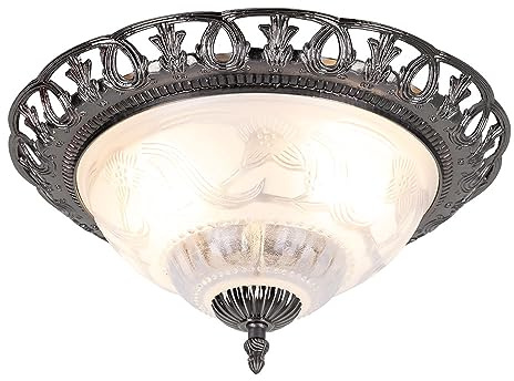 Deckenlampe weiß Wohnzimmerlampe antik silber Deckenleuchte rund, Retrolampe Perlmutt verschnörkelte Elemente, Metall, 2x E14 Fassungen, DxH 33x17 cm