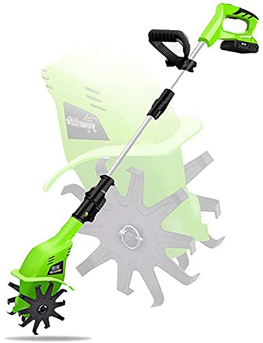 Garden Tiller,Electric Scarifier,20V Handheld Rotavator with Rechargeable Battery, 25cm Working Depth, Portable Electric Tiller for Gardens, Vegetable Plots, Greenhouses