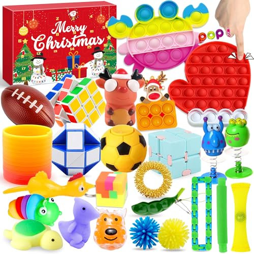 Lubibi Adventskalender Fidget Toys Für Kinder, 24 Days Weihnachts Countdown Kalender, Mit 24Pc Fidget Toys, Mystery Box Anti Stress Spielzeug, Weihnachtsüberraschungsgeschenke Für Mädchen Und Jungen