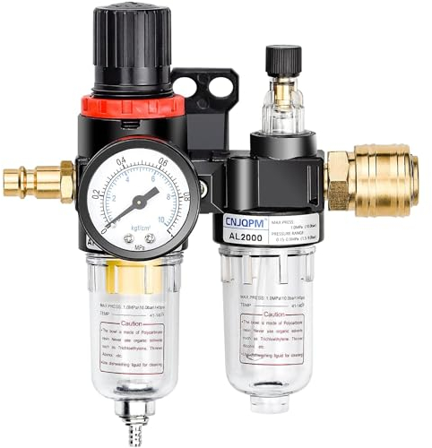 Druckluft Druckminderer Wasserabscheider Ölabscheider mit Manometer, Schnellkupplungen 1/4 zoll Druckluft Regler Kompressor Zubehör für Kompressor Filter, Luftwerkzeug