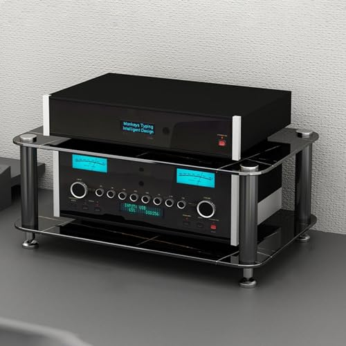 Meuble stéréo Meuble TV d'angle/armoire audio en verre trempé, Étagère pour tourne-disques, amplificateurs et médias, Etagère pour matériel électronique/ bibliothèque pour salle d'étude(Black,2 Layers