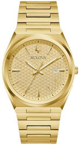 Bulova Mens Classic Quartz Gold Stainless Steel Watch, Champagne Pattern Dial, Style:97B226